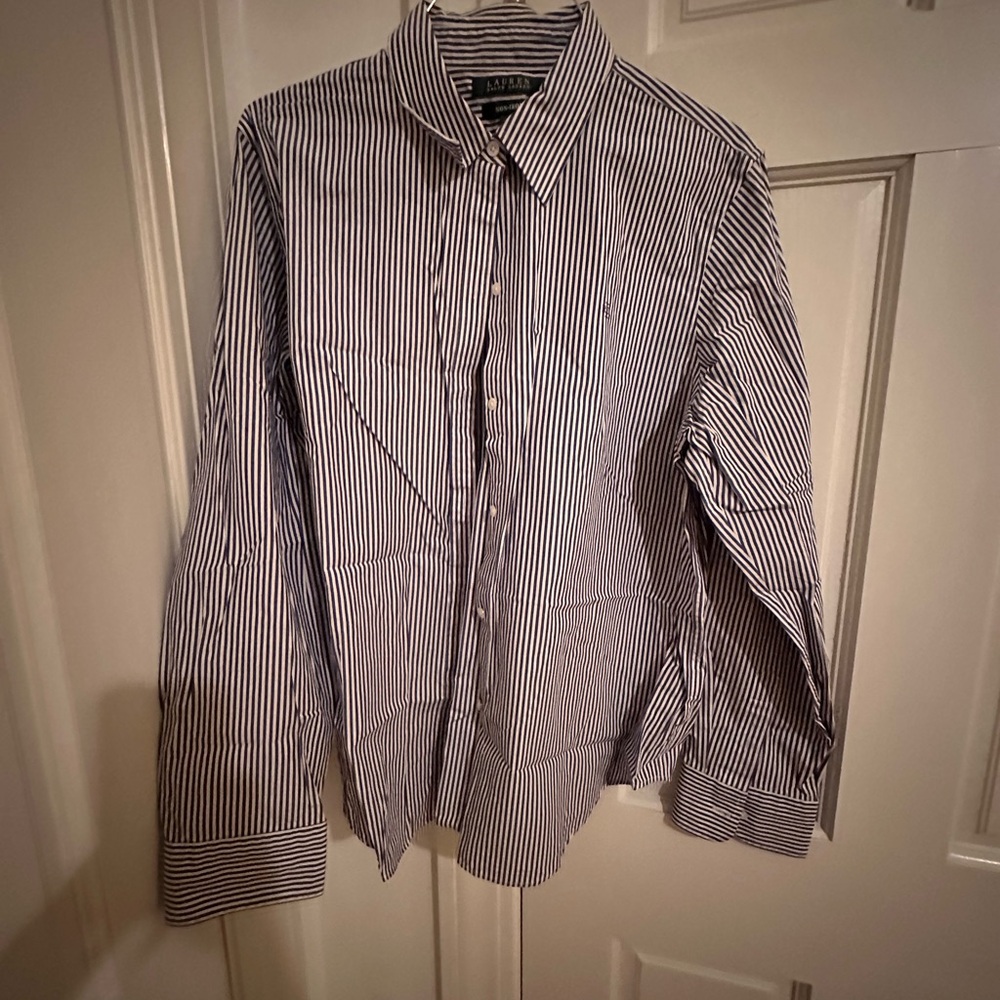 Ralph Lauren Women's Black and White Striped Button Down Shirt